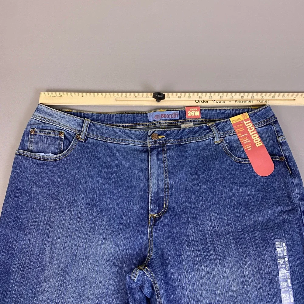 Faded Glory Bootcut Jeans Womens Plus 26W Petite Blue Dark Stone Stretch New NWT